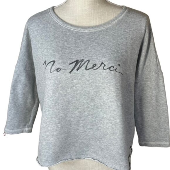 AMERICAN EAGLE Gray Cropped Sweatshirt "No Merci" - Size XS - Picture 1 of 6